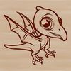 A cartoon-style illustration of a baby dinosaur in a prehistoric landscape.