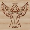 A stylized illustration of a winged angel figure.