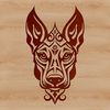 Ornate Canine Close-Up Design A close-up illustration of a Doberman Pinscher's head with ornate details.