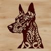 A detailed illustration of a Doberman Pinscher's head, suitable for vector graphics and cutting machine designs.
