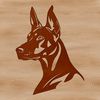 An SVG graphic representation of a Doberman Pinscher's facial features.