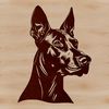 A detailed illustration of a Doberman Pinscher's head, suitable for use in graphic design and digital crafting projects.