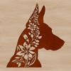 Ornate Doberman Illustration A regal Doberman Pinscher breed with ornate details depicted in floral patterns.