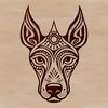 A detailed, vector illustration of a Doberman Pinscher's head, suitable for various design applications.