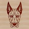 Doberman Head Silhouette Vector Art A detailed illustration of a Doberman Pinscher's head, featuring a sleek and alert canine face with distinctive markings.