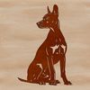 Vector graphic design of a Doberman Pinscher sitting on its hind legs.