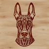 Close-up Design of a Majestic Doberman Pinscher's Face A close-up illustration of a Doberman Pinscher's head, rendered in detailed vector graphics.
