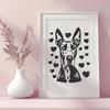 Large breed dog illustration featuring a Great Dane's head with love hearts surrounding it.