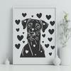 Beautiful Great Dane Face with Heart Motifs A vector graphic design featuring a Great Dane's face adorned with heart-shaped motifs.
