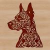 A vector graphic representation of a Doberman Pinscher's head with clean lines and textures.