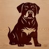 A close-up illustration of a Rottweiler breed dog sitting calmly.