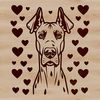 Lovable Great Dane Portrait A detailed illustration of a Great Dane's head with two heart symbols above its forehead.