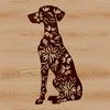 Close-up illustration of a large Great Dane breed dog sitting on the ground.