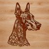 A detailed illustration of a Doberman Pinscher's head, suitable for use as clip art in various design projects.