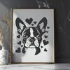 Boston Terrier dog breed illustration with love hearts in its head