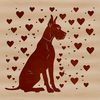 Friendly Great Dane Silhouette Great Dane dog breed illustration in a sitting position, designed with love hearts.