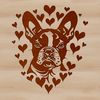 Cute Dog Illustration with Love Hearts A playful Boston Terrier dog illustration with red love hearts surrounding its head.