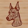 A detailed vector illustration of a Doberman Pinscher's head, suitable for clipping and customizing.