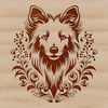 Ornate Sheltie Silhouette Design A vector graphic representation of a Shetland Sheepdog breed, showcasing its distinctive characteristics.