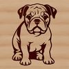 An illustration of a sitting bulldog dog with a friendly expression.