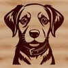 Cute Dog Vector Graphic Design A vector illustration of a friendly Labrador Retriever dog with its head tilted upwards.