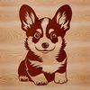 A stylized illustration of a seated Welsh Corgi dog breed.