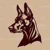 Doberman Head Vector Art A detailed vector illustration of a Doberman Pinscher's head, suitable for various graphic design projects.