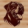 Detailed Rottweiler Head Design A detailed illustration of a Rottweiler dog's head, suitable for printing or digital use in various formats.