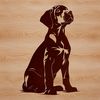 Digital Vector Dog Graphic Illustration A large breed dog sitting on its haunches, represented as a digital vector graphic.