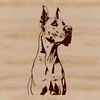A stylized illustration of a Great Dane dog breed.