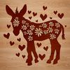 Whimsical Donkey SVG with Floral Accents An SVG design featuring a donkey surrounded by whimsical flowers and heart motifs.