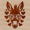 A cartoon donkey wearing glasses, depicted with love hearts around its head.