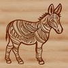 A colorful donkey standing on four legs, depicted in an ornate style.