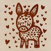 Whimsical Donkey with Love Hearts A friendly donkey standing with a heart in its mane and another on its side.