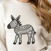 A vector design of a donkey in a simple yet distinctive pose.