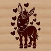 An illustrated donkey figure in a vector format, decorated with heart symbols.