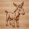 A stylized illustration of a donkey standing in a simple pose.