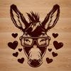 Whimsical Donkey with Heart Decorations A donkey wearing glasses with heart-shaped decorations on its head, designed as a vector graphic.
