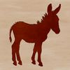 A stylized silhouette of a donkey standing in a neutral background.