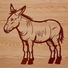 A donkey standing on four legs with a neutral expression.
