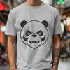 Wildlife Panda Art Vector Design A black-and-white illustration of a giant panda in a natural habitat setting.
