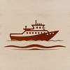 A stylized graphic representation of a vessel on water.