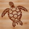 A hand-drawn illustration of a sea turtle swimming in the ocean.