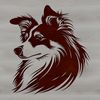 A detailed illustration of a Shetland sheepdog's head with distinctive facial features.