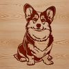 An SVG design featuring a realistic depiction of a corgi sitting on the floor.