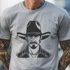 Wild West Vector Illustration A detailed illustration of a cowboy in traditional attire, suitable for vector art designs and cutting machine stencils.