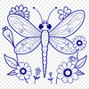 Floral Patterns Dragonfly Vector Graphic A detailed digital illustration of a dragonfly with floral patterns in vector format.