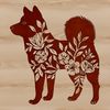 Floral Pattern Dog Companion A Japanese breed dog standing on its hind legs in front of a floral pattern background.