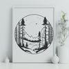 A detailed illustration of trees in a dense forest setting, suitable for vector design.