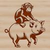 Illustrative vector design of a monkey-pig hybrid animal in a playful pose.